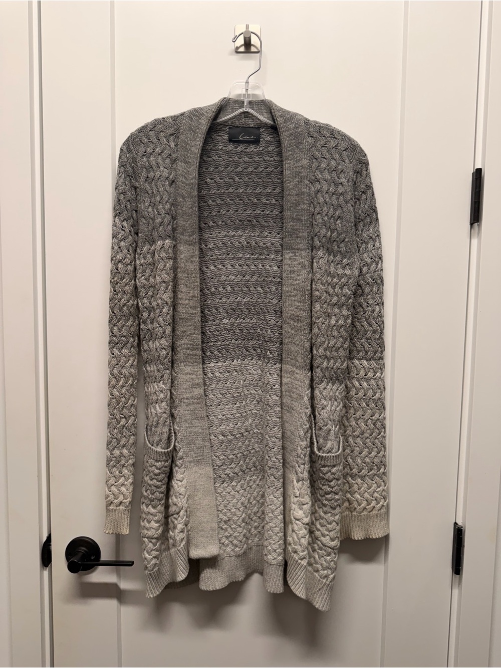 LINE Gray Open-Front Cable Knit Cardigan Sweater